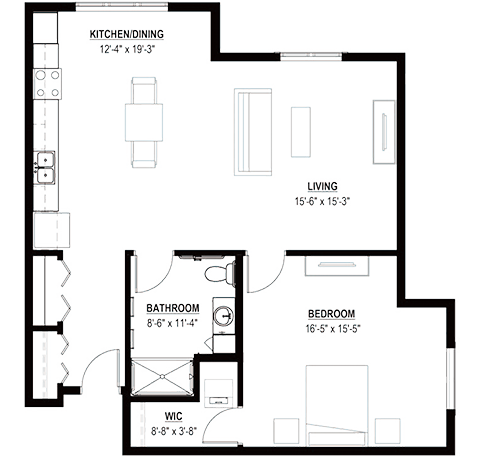 Floor Plan Independent Living One Bedroom 1042 sq ft