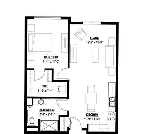 Floor Plan Independent Living One Bedroom 765 sq ft
